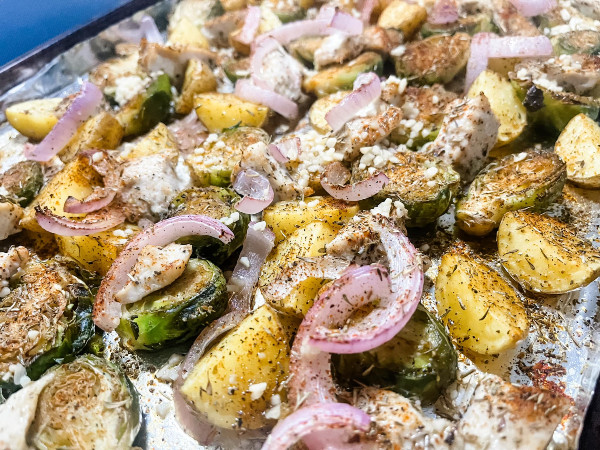 Sheet Pan Chicken with Brussels Sprouts & Potatoes